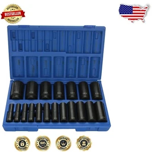 High-Quality 19-Piece 12-Point Deep Socket Set - Ideal for Impact Tools - Picture 1 of 2