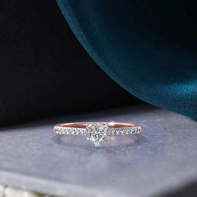 Lab Grown Heart Cut Diamond Solitaire Engagement Ring, 14K Heart Shaped Diamond - Image 1 of 4