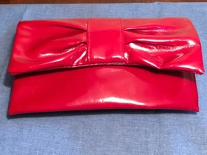 Estee Lauder Womens Clutch Handbag Red Shiny Snap Bow Evening Small Purse gift - Picture 1 of 6