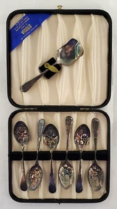 Silver Viners Of Sheffield England 6 Obst & 1 Zuckerlöffel Original Box 1960 - Bild 1 von 24