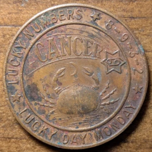 1936 Venice, California CA Cancer Ushers Magic Shop Astrología Ficha de Buena Suerte - Imagen 1 de 4