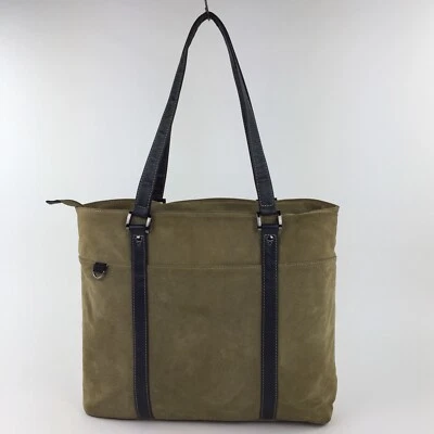 Scully 727 橄榄绿色麂皮绒皮革黑色肩带顶部拉链笔记本电脑托特包 — 第 1/4 张图片