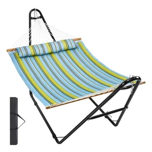 Double Quilted Fabric Hammock Two Person Hammock with Stand 480lb Capacity - Picture 1 of 12