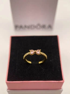 Pandora 14k Chapado en Oro Brillante Rosa Arco Anillo Talla 7/54 con Caja Foto 1 de 3