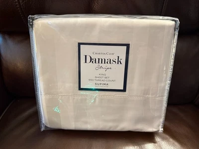 Juego de sábanas Charter Club Damask Stripe King de 4 piezas, 550 hilos - crema Foto 1 de 3