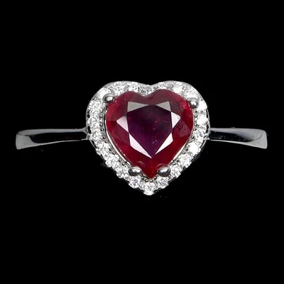 925 Sterling Silver Ring Heart Ruby 7mm Natural Gemstone Jewelry Size 8 - Image 1 of 4