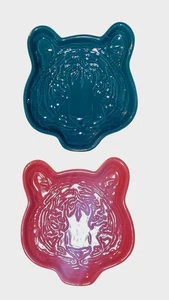 Set of 2 Cheetah Plates Decorative Dish Tiger Head Jungle Animal Plates - Picture 1 of 5