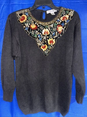 Suéter Vintage Victoria Harbour Multicolor Floral Con Cuentas Lentejuelas Mediano #377 Foto 1 de 4