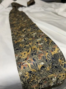 Corbata de lujo BRIONI dorada azul ornamentada novedad 100 % seda para hombre - 4" - Imagen 1 de 6