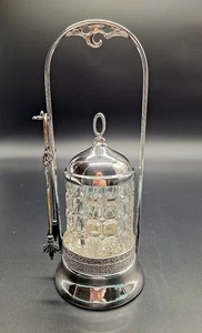 Antique Aurora Silver Plate Pickle Castor with Lid & Tongs, c.1880s, New Jar - Picture 1 of 10