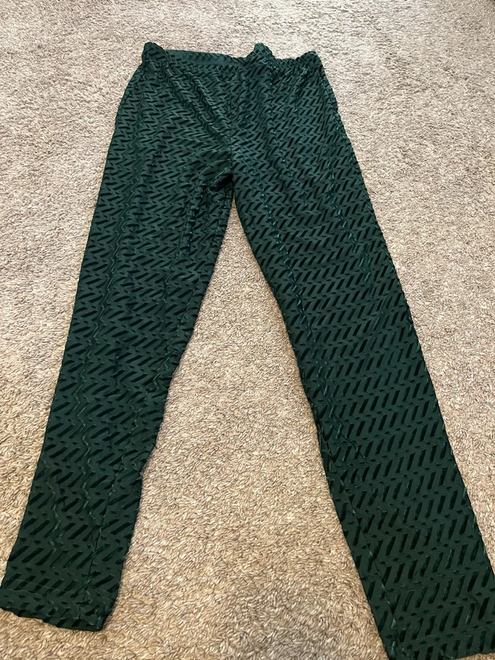 Express Tricot Green Velour Velvet Stretch  Legging Pants Women Sz LARGE VTG - Image 1 of 4