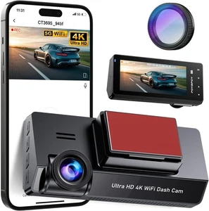 Dashcam für Auto vorne CPL Filter 4K Wifi Nachtsicht G-Sensor 170° Weitwinkel - Bild 1 von 8