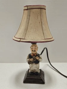 11" Chef/Butler/Waiter Small Kitchen Table Lamp w/ Beige & Burgundy Shade - Picture 1 of 5