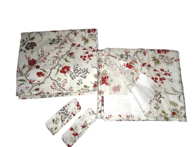 IKEA INGMARIE ROJO GRIS FLORAL SEMI TRANSPARENTE (2) PANELES CORTINA 55 X 96 con lazos Foto 1 de 4