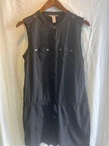 Banana Republic Größe 8 schwarz Kordelzug Taille ärmellos Strampler mit Taschen - Bild 1 von 7