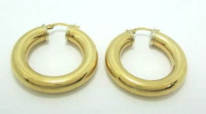 STUNNING LADIES 18K YELLOW GOLD (1-1/4") HOOP EARRINGS 6.9G - Picture 1 of 6
