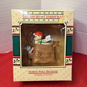 Enesco Santa's Elf and Mouse North Pole Deadline Christmas Hanging Ornament 1988 - Foto 1 di 5