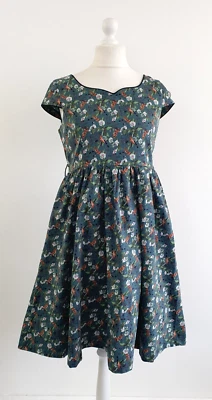LINDY BOP Dress, Size 14, Retro Green Print Cotton Elastane Fit And Flare - image 1 of 4