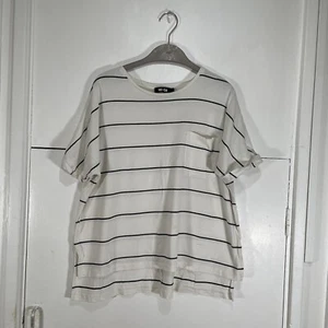 Me+Em T Shirt White/Black Striped Short Sleeve Pocket  Size 8 Loose Fit - Picture 1 of 7