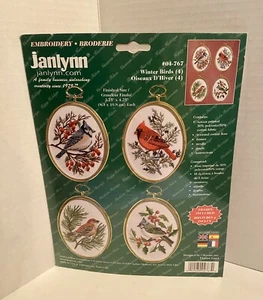 Janlynn Winter Birds Embroidery Crewel Kit 04-767 Makes 4 Framed Ornaments. - Picture 1 of 4