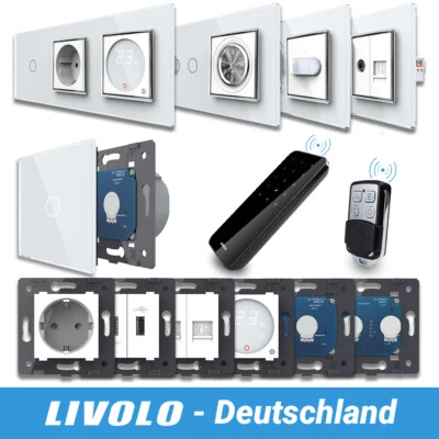Livolo Glas Funk Touch Lichtschalter Steckdose Dose Wechselschalter Weiß Chrom  - Bild 1 von 4