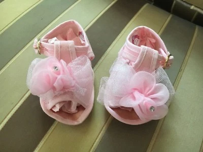 复古粉色布婴儿凉鞋 2 码 — 第 1/4 张图片