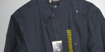 NWT New WEATHERPROOF Men's Medium Button Up Shirt Blue White Geometric Short Slv - Image 1 of 4