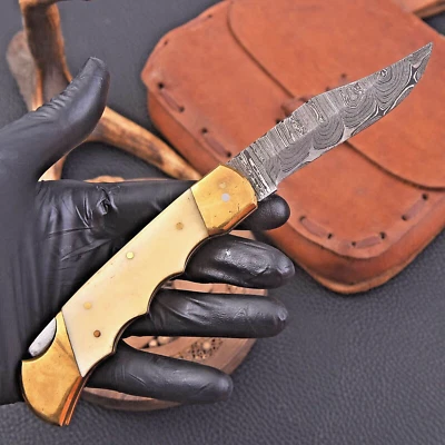 Navaja de Bolsillo Hoja Plegable de Acero Damasco Forjada a Mano 945 Foto 1 de 4