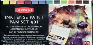 Derwent Inktense Paint Pan Set #01 12pc, with Waterbrush, sponge and Mixing Pale - Picture 1 of 1