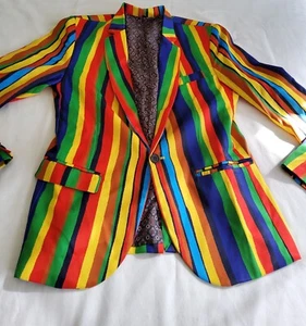 Vintage Retro Colourful Striped Jacket Size (10-12) Fancy Dress Clown Jacket - Picture 1 of 9