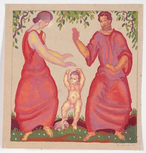 Josef Lacina (b. 1899) "Family" 1926, gouache - Picture 1 of 2