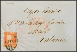 Otros apartados. Correo Marítimo. SOBRE 12. 1852. 6 cuartos rosa. ALICANTE a V - Foto 1 di 1