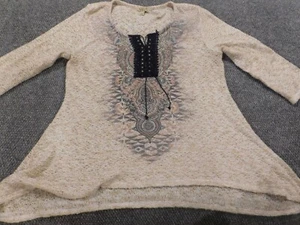 One World Womens Sweater Large Beige pullover stretch polyester classic - Picture 1 of 11