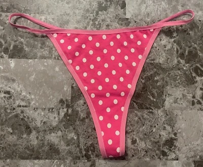 NWT VICTORIA'S SECRET PINK LARGE PINK WHITE POLKA DOT VINTAGE RARE THONG PANTIES - Image 1 of 4