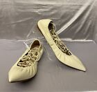 Valentino Rockstud Lace-Up Gladiator Flat Ballerina Shoes Ivory Sz  37 Preowned