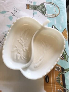 Antique Imperial Glass Co Apple Shaped White Milk Glass Divided Relish Dish Rare - Picture 1 of 8