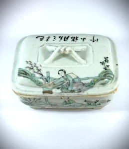 Porzellan Behälter/Seifendose, handbemalt, signiert, um 1850 - 1900 - Bild 1 von 9