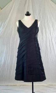 CARMEN MARC VALVO little black dress DRAPED SILK 12 - Picture 1 of 10