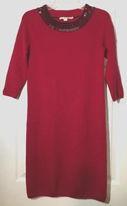 Women's Boden Red Evening Holiday Wool Blend Knit Beaded Sweater Dress Size 2 - Picture 1 of 2