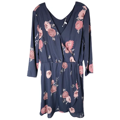 Vestido Collective Concepts XXL Azul Marino Rosa Floral Hasta la Rodilla Imitación Envoltura 570 Foto 1 de 4