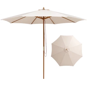 10FT Patio Umbrella Table Market Umbrella w/ 8 Bamboo Ribs Pulley Lift & - Picture 1 of 10