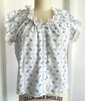 Blusa floral de mujer mediana vintage años 70 Cottagecore manga encaje calicó floral Foto 1 de 4