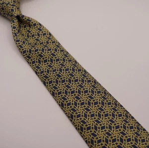 Corbata de seda vintage Hermes Paris estampada azul marino Savile Row clásica - Imagen 1 de 8