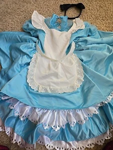 Alice In Wonderland Deluxe Hoop Skirt Dress With Headband Girls Sz S 4-6x Disney - Picture 1 of 12