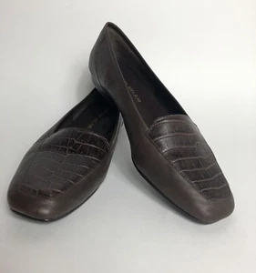 Antonio Melani Empire Loafers~Sz 7.5~ Brown~Crocodile Print~Leather~ Shoes~Flats - Picture 1 of 6