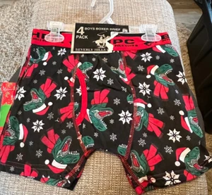 Beverly Hills Polo Club Boys' 4-Pack Christmas Boxer Briefs Size L (12-14) Dinos - Picture 1 of 3