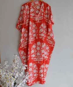 Indian Floral Printed Kaftan Cotton Hippie Maxi Women Nightwear Caftan Dress - Picture 1 of 5