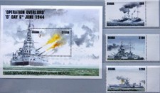 GHANA 1994 2047-49 Block 255 1697-1700 50th Ann D-Day Warships Ships WWII MNH
