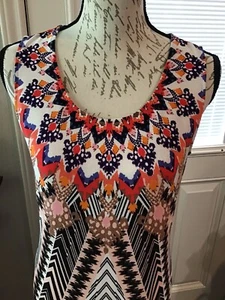 CHELSEA & THEODORE DRESS Size M Long-Bottom Slits Sleeveless Printed NWT - Picture 1 of 5