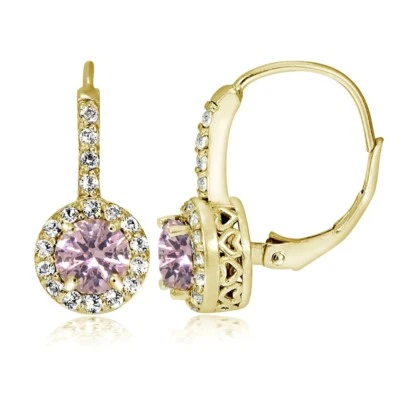 Pendientes Tono Dorado Sobre Plata Turmalina Rosa Simulada 5mm Redondos y Circonitas Foto 1 de 4